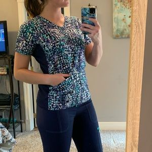 Scrubstar Small Blue Swatch Print Scrub Top